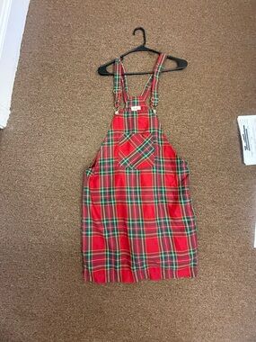 love J Red Plaid Overall Skirt with Green Tartan Accents